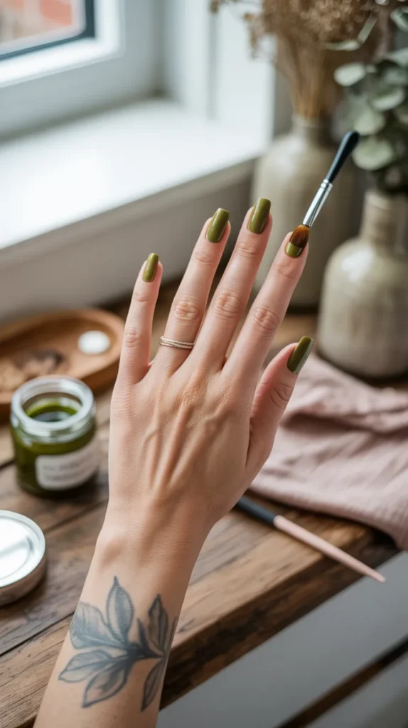 Elegant-Olive-Green-Nails-Ideas- 3