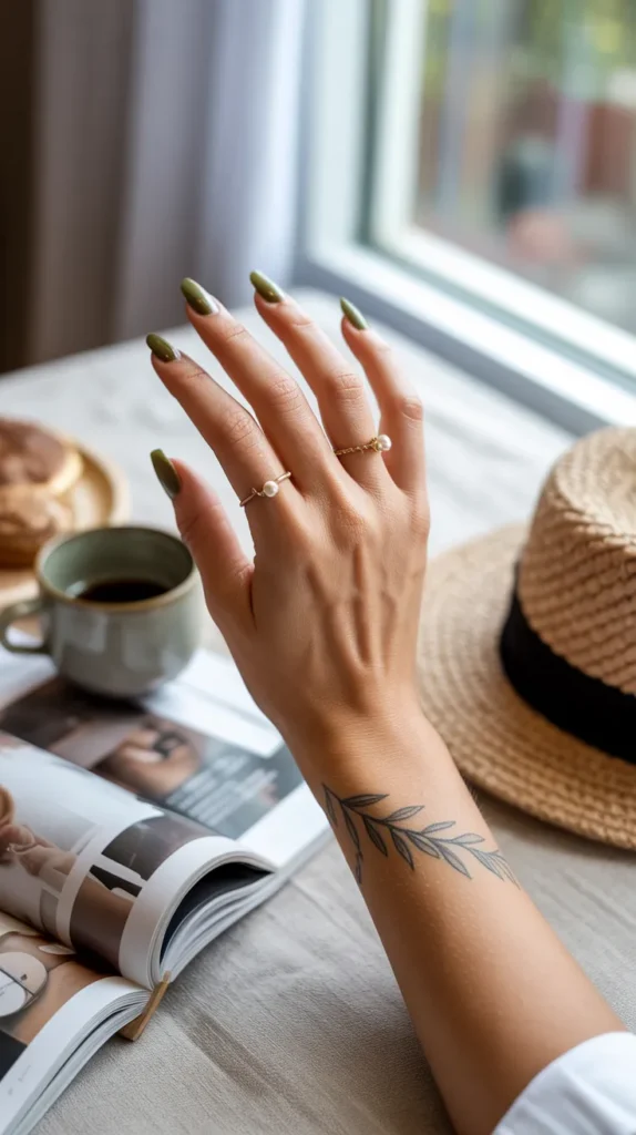 Elegant-Olive-Green-Nails-Ideas- 4
