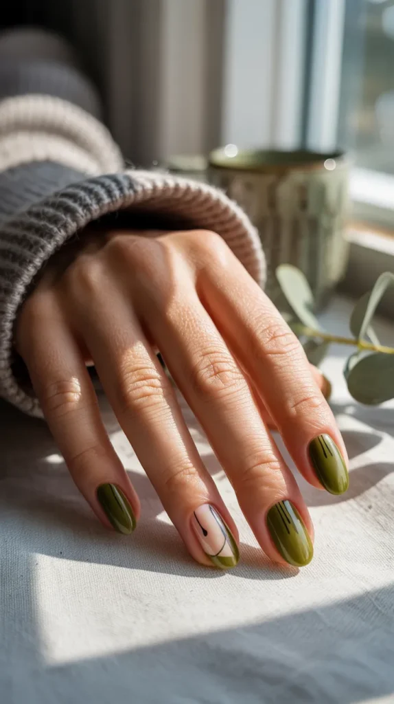 Elegant-Olive-Green-Nails-Ideas- 6