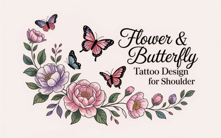 Flower & Butterfly Tattoo Design for Shoulder