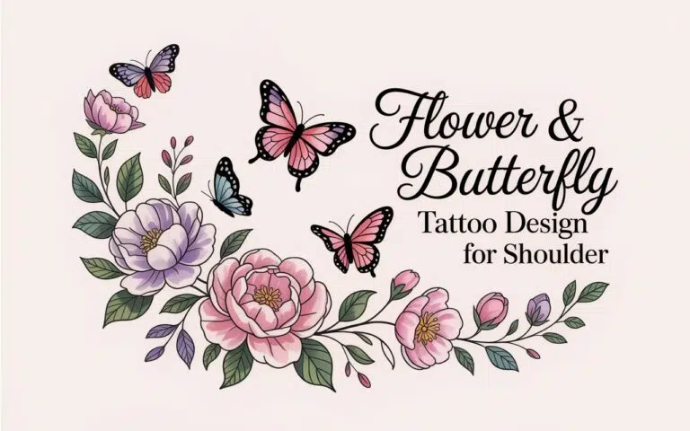 Flower & Butterfly Tattoo Design for Shoulder