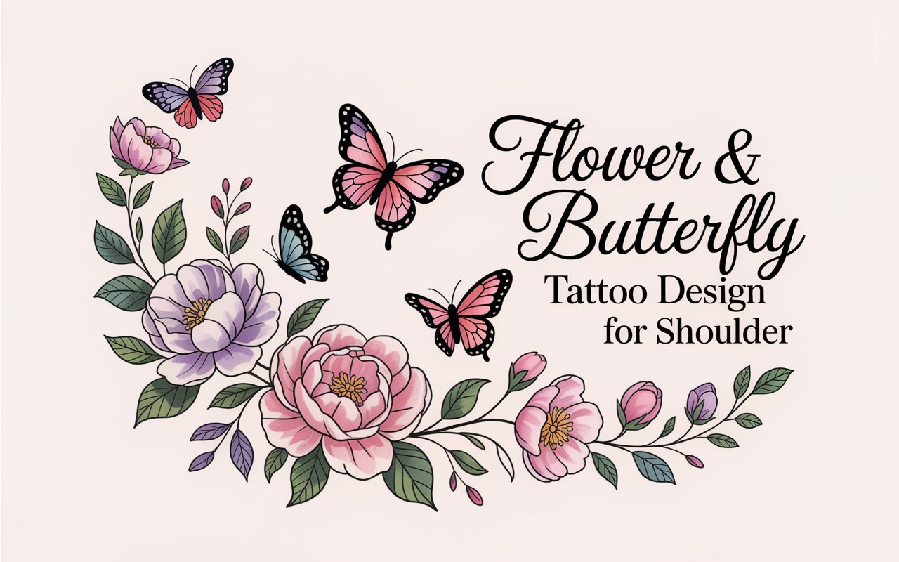 Flower & Butterfly Tattoo Design for Shoulder