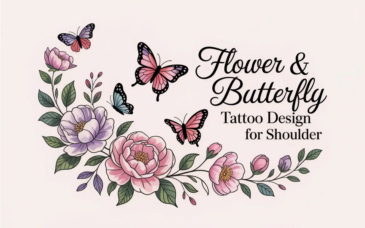 Flower & Butterfly Tattoo Design for Shoulder