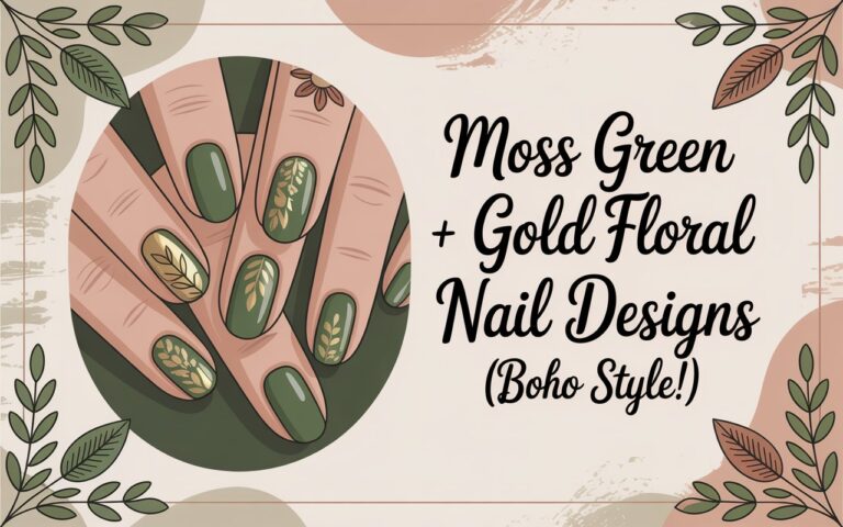 Moss Green + Gold Floral Nail Designs (Boho Style!)