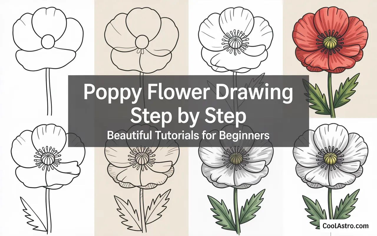 Poppy Flower Drawing Step By Step