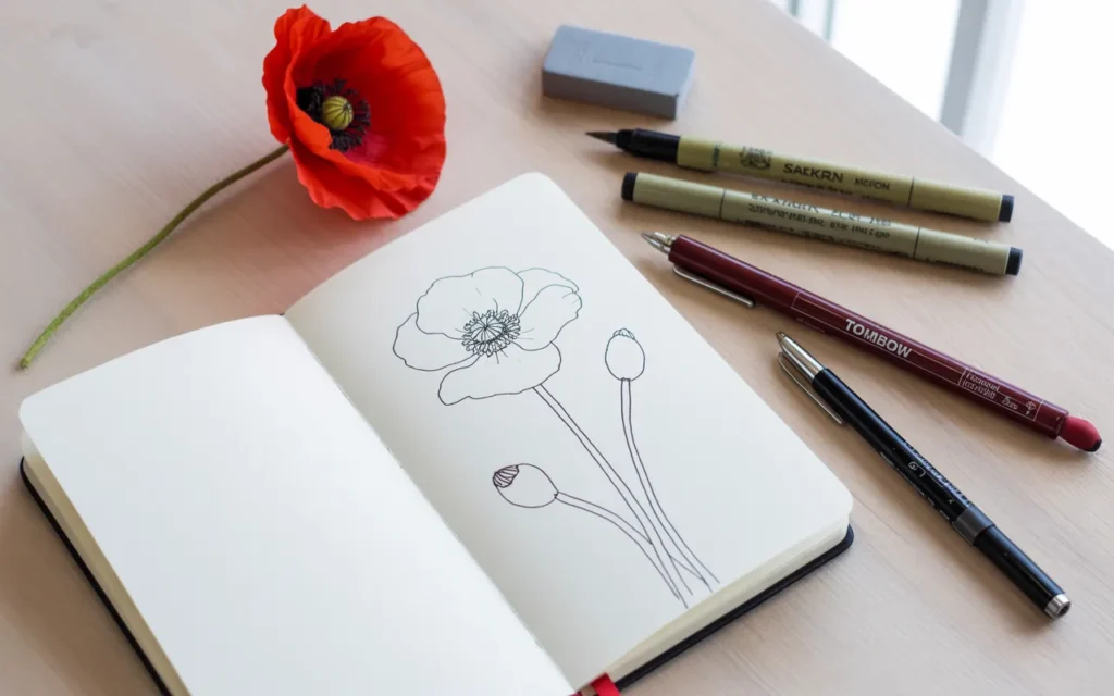 Poppy Flower Drawing Simple