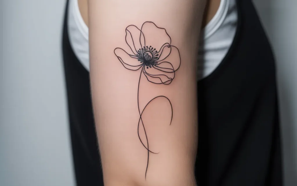 Fine Line Poppy Flower Tattoo