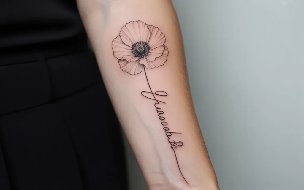 Fine Line Poppy Flower Tattoo