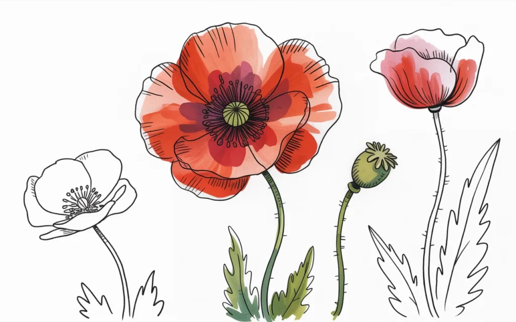 Poppy Flower Drawing Simple