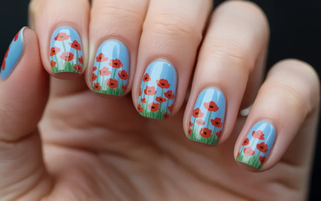 Poppy Flower Nails