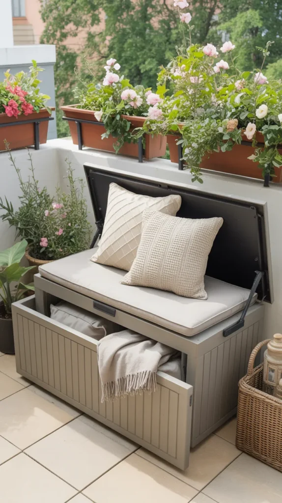 Cozy Balcony With Flowers And Cushions