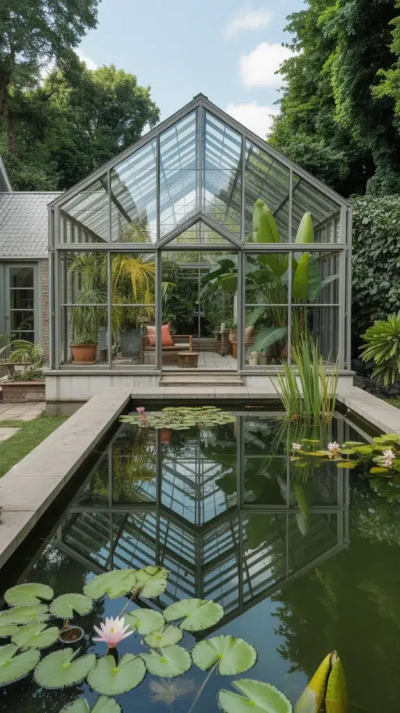 house with pond in backyard