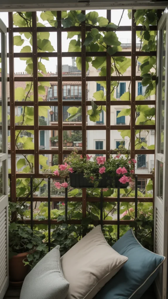 Cozy Balcony With Flowers And Cushions