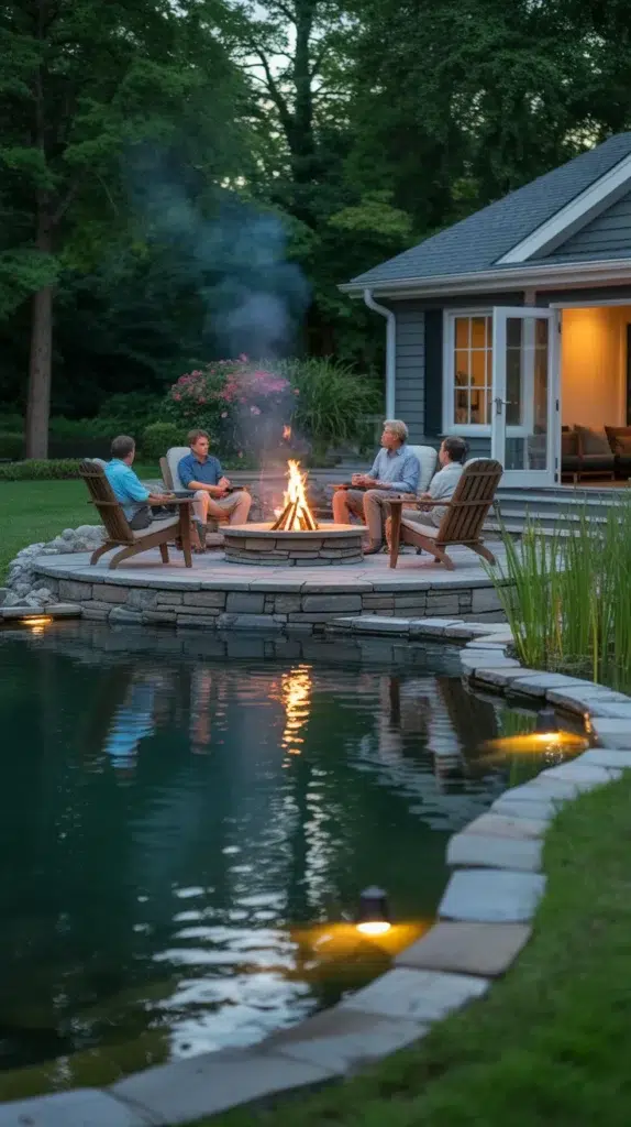 house with pond in backyard