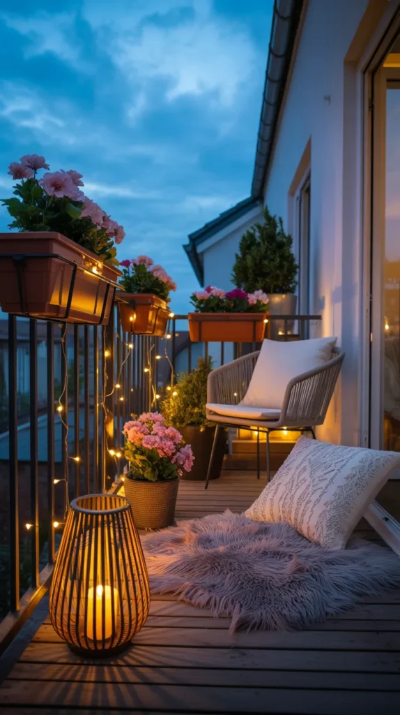 Cozy Balcony With Flowers And Cushions