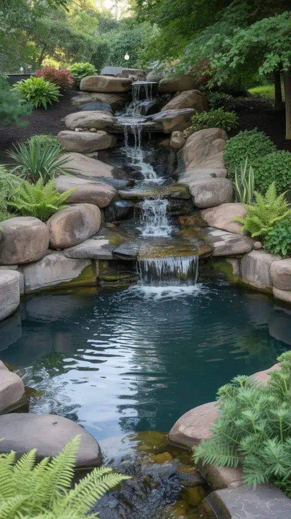 house with pond in backyard