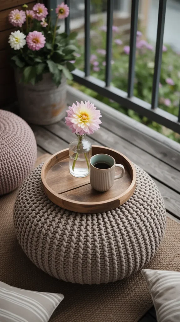 Cozy Balcony With Flowers And Cushions