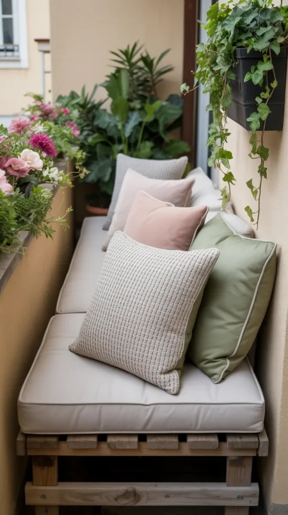 Cozy Balcony With Flowers And Cushions