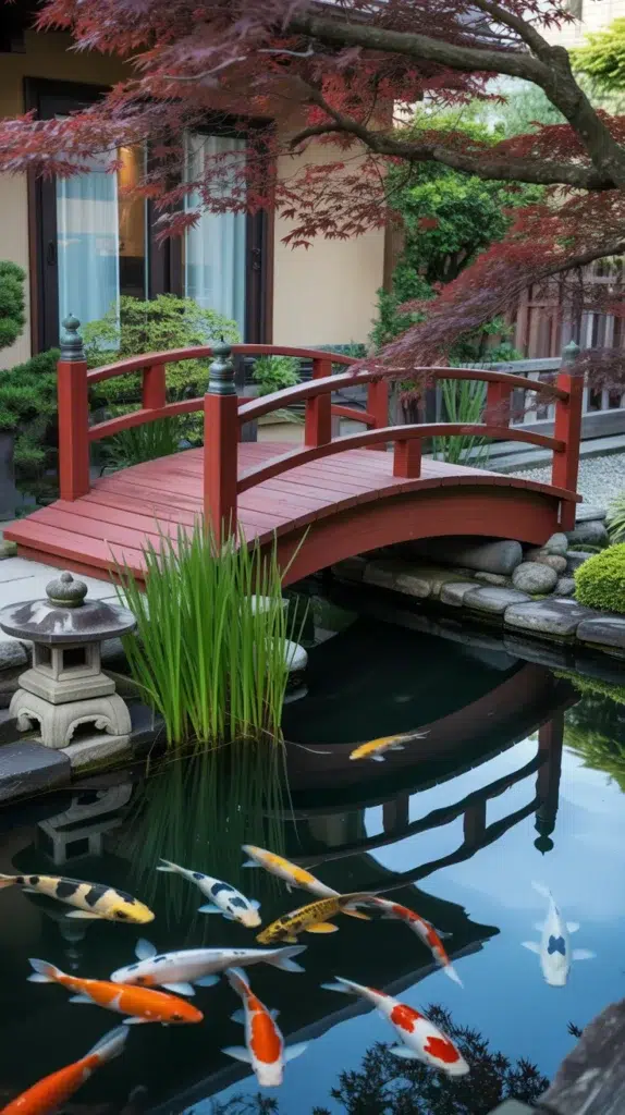 house with pond in backyard