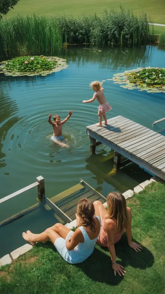 house with pond in backyard