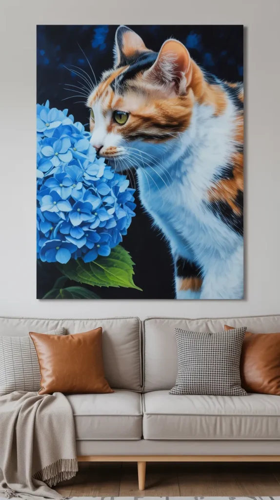 Cat Smelling Flowers-Painting