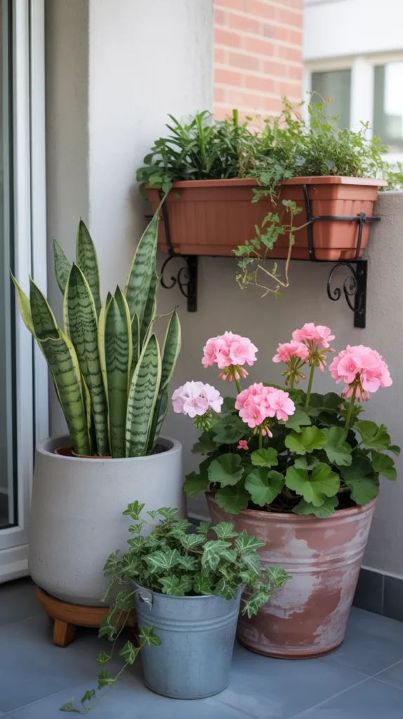 Potted Flowers On Balcony