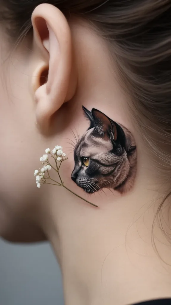 Cat Smelling-Flowers-Tattoo
