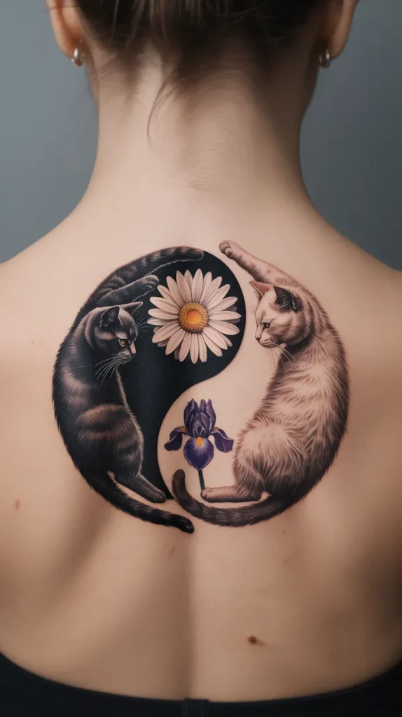 Cat Smelling-Flowers-Tattoo