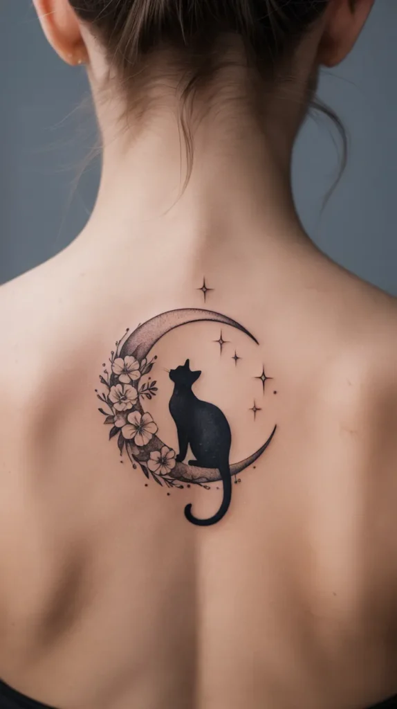 Cat Smelling-Flowers-Tattoo