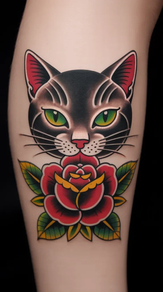 Cat Smelling-Flowers-Tattoo
