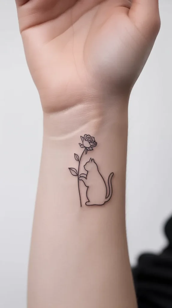 Cat Smelling-Flowers-Tattoo