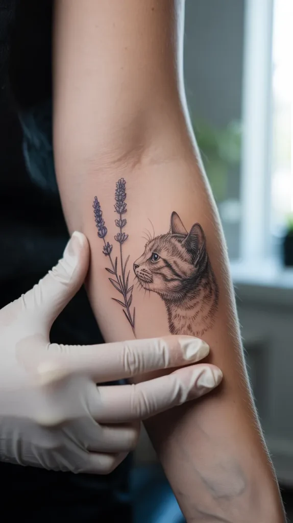 Cat Smelling-Flowers-Tattoo