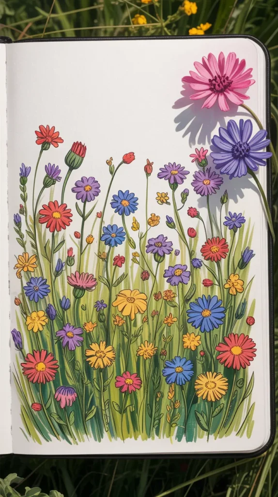 Colorful-Flowers-Drawing