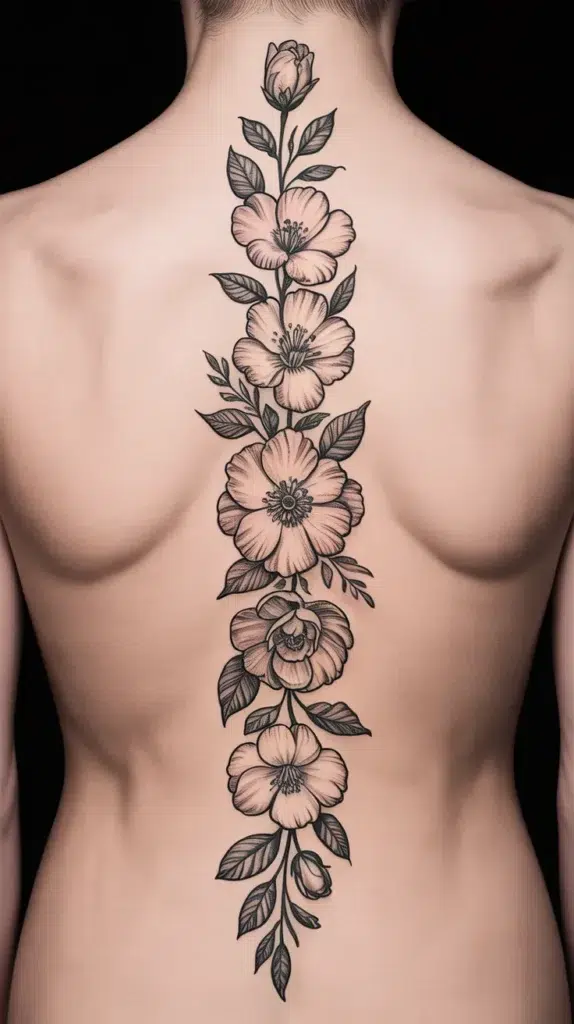 Birth Flower-Spine-Tattoo