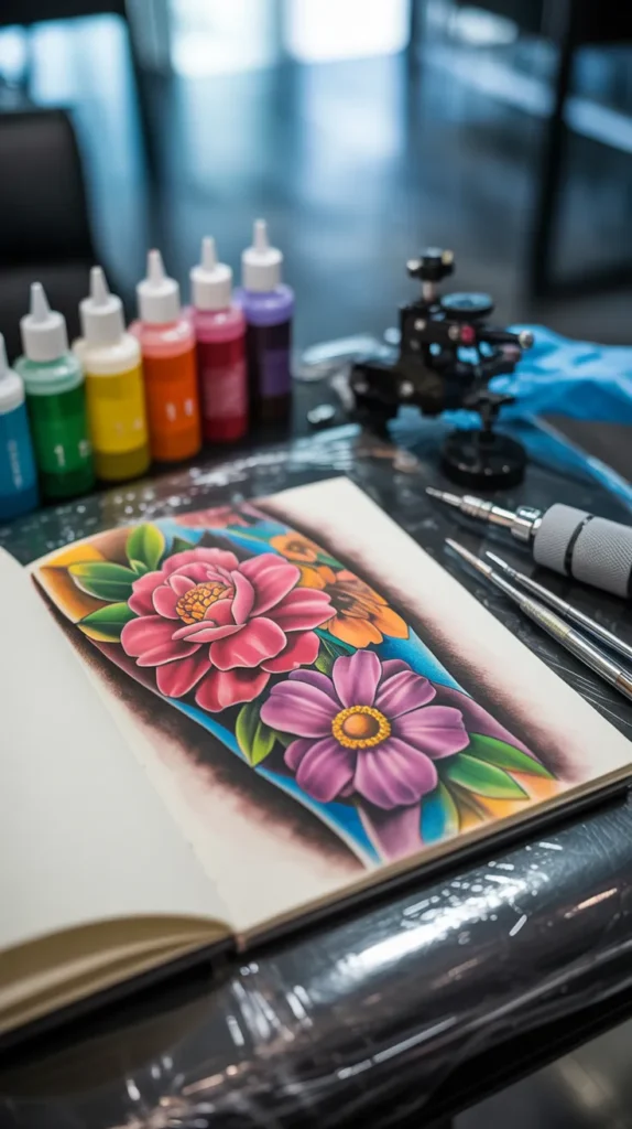 Colorful Flowers-Tattoo