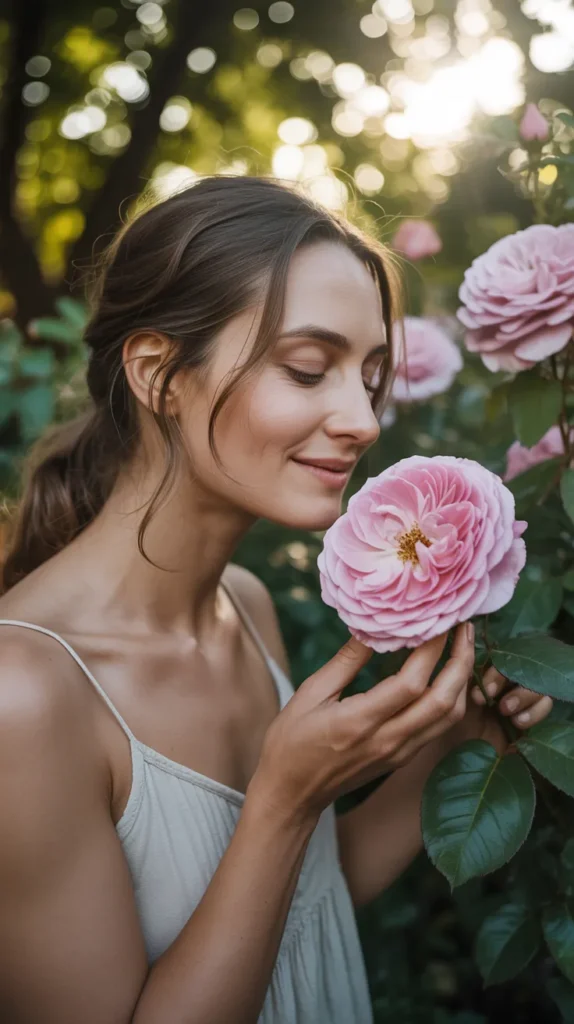 Woman-Smelling-Flowers