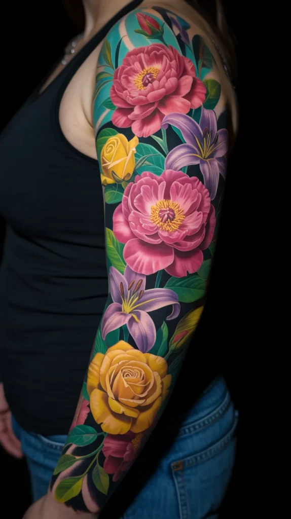 Colorful Flowers-Tattoo