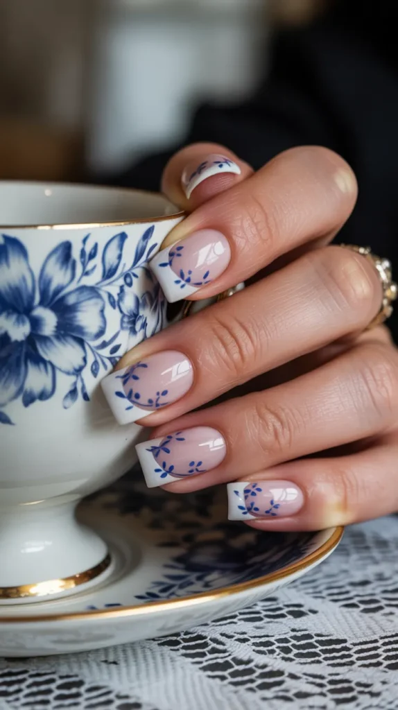 Colorful French Tips With Flowers