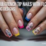 colorful french tip nails with flowers