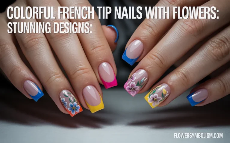 colorful french tip nails with flowers