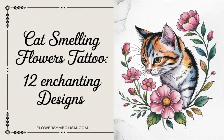 cat smelling flowers tattoo