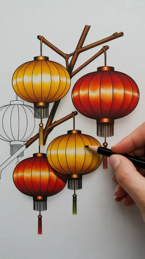 Chinese Lantern Flower Drawing Easy: 10 Beautiful Steps