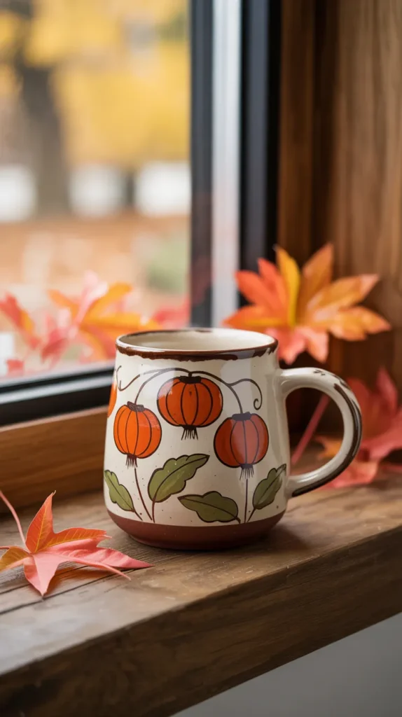 Fall Mug Chinese Lantern Flower Design - Enchanting Autumn Decor