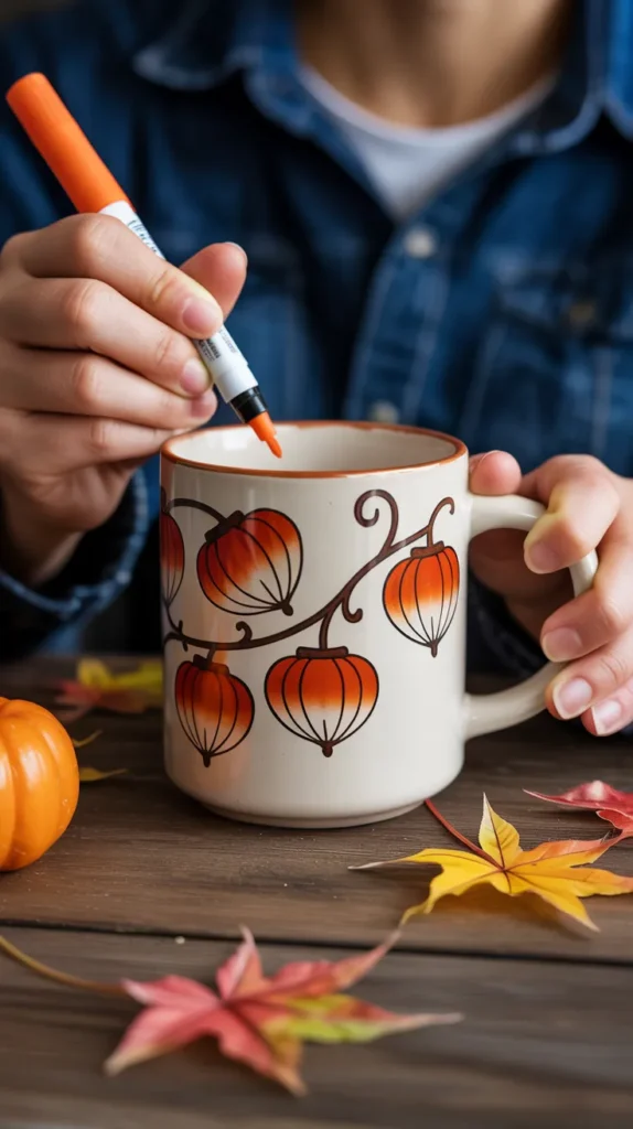 Fall Mug Chinese Lantern Flower Design - Enchanting Autumn Decor