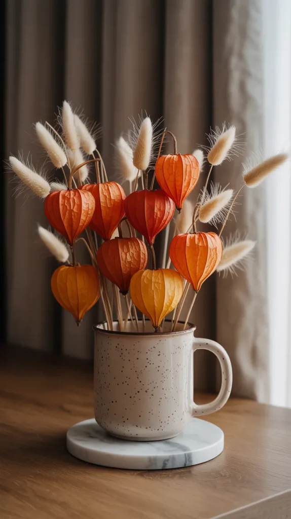 Fall Mug Chinese Lantern Flower Design - Enchanting Autumn Decor