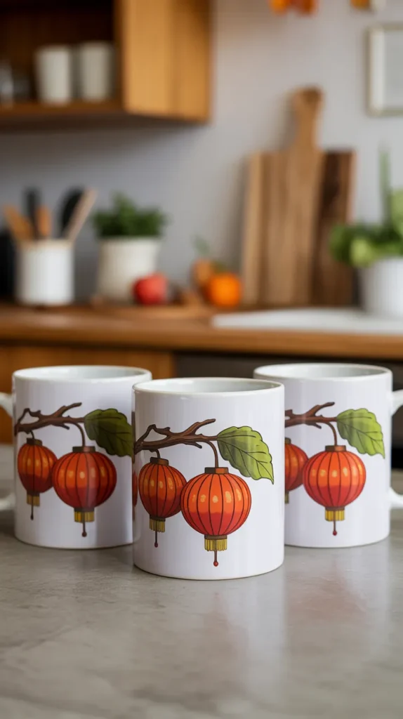 Fall Mug Chinese Lantern Flower Design - Enchanting Autumn Decor