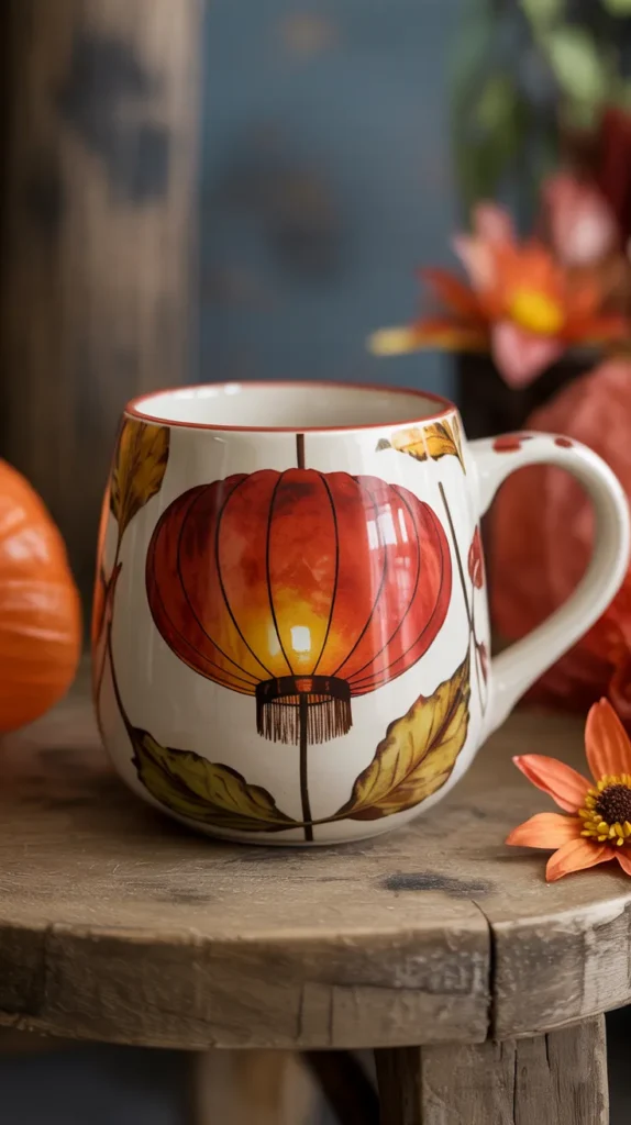 Fall Mug Chinese Lantern Flower Design - Enchanting Autumn Decor
