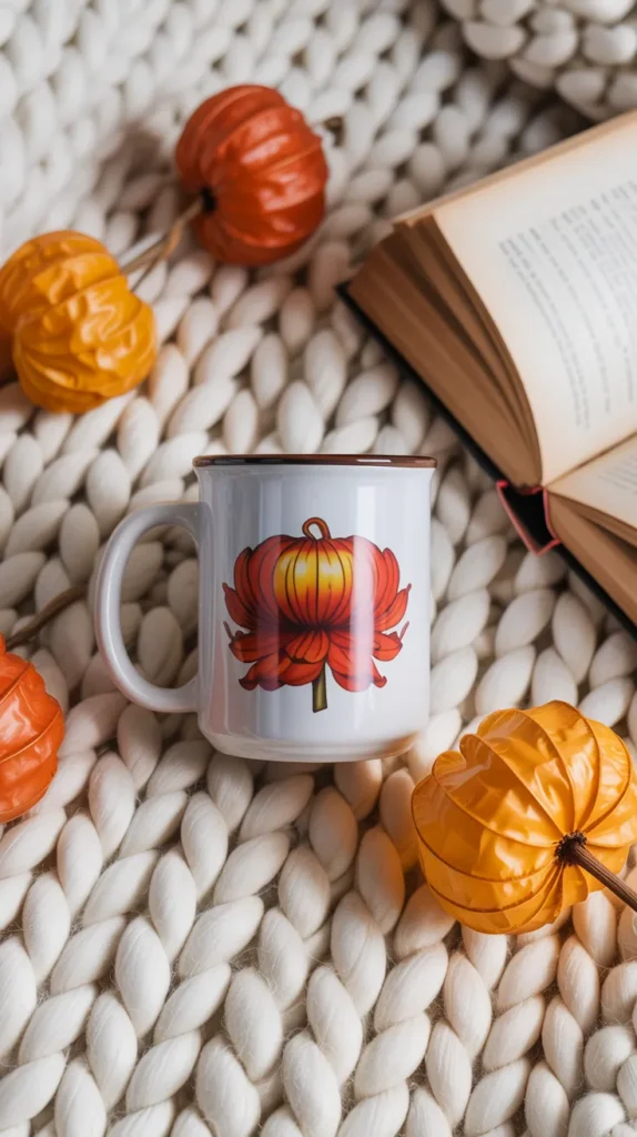 Fall Mug Chinese Lantern Flower Design - Enchanting Autumn Decor